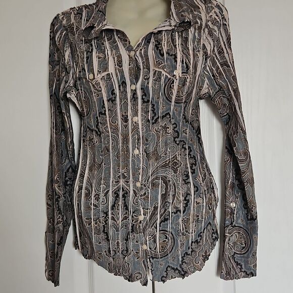 Komarov Pleated Button-Down Long Sleeves Shirt Small Blue/Cream - Picture 3 of 16